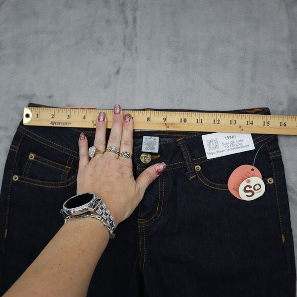 SO Jeans Girls 9 Dark Blue Deep Value Denim Flared Leg Fitted Hip Casual Pants - Picture 3 of 14